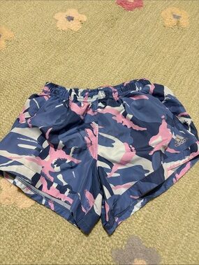 adidas Girl’s Blue, Pink & White Camo Athletic Shorts